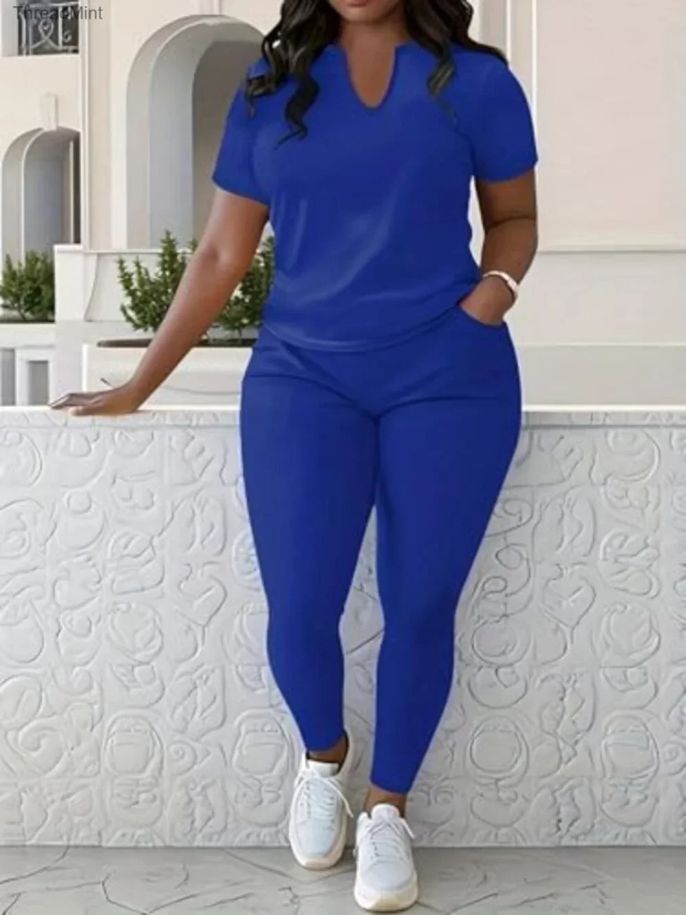 Women's 2 Piece Lounge Set V Neck Short Sleeve Top & Long Pants Casual Vacation